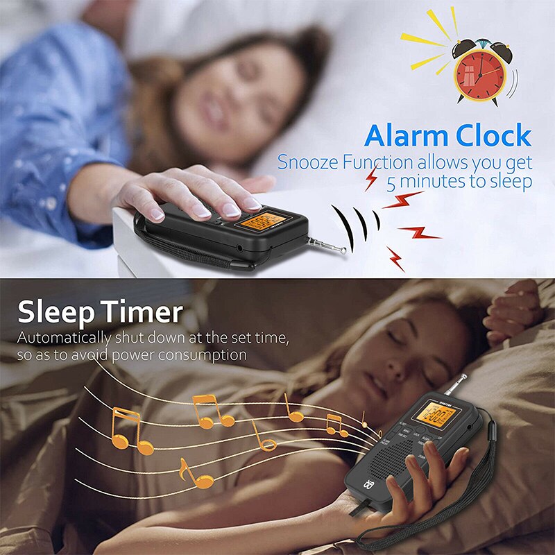 Draagbare Am Fm Mini Radio Luidspreker Met 3.5Mm Koptelefoon Aansluiting Led Display Wekker Pocket Radio Speaker Outdoor Emergency