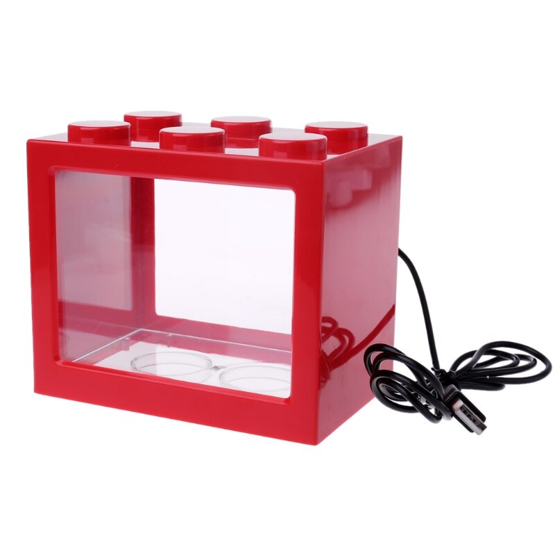 Usb mini akvarium fisketank med ledet lampe lys betta fisk slåss sylinder: Rød