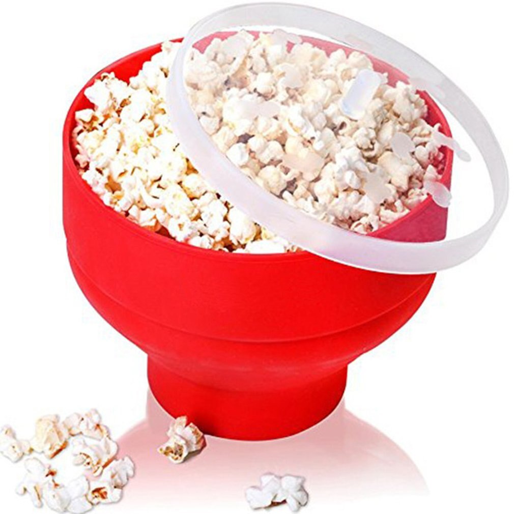 Microwave Foldable Popcorn Bucket Silicone Popcorn Bowl High Temperature Resistant Large Covered Silicone Bucket