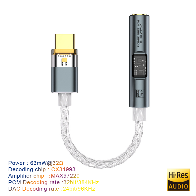 Adapter USB typu C na gniazdo 3,5 mm Wzmacniacz słuchawkowy HiFi DAC USB C Audio AUX Konwerter Dekoder CX31993 MAX97220 PCM 32Bit 384KHz: orange