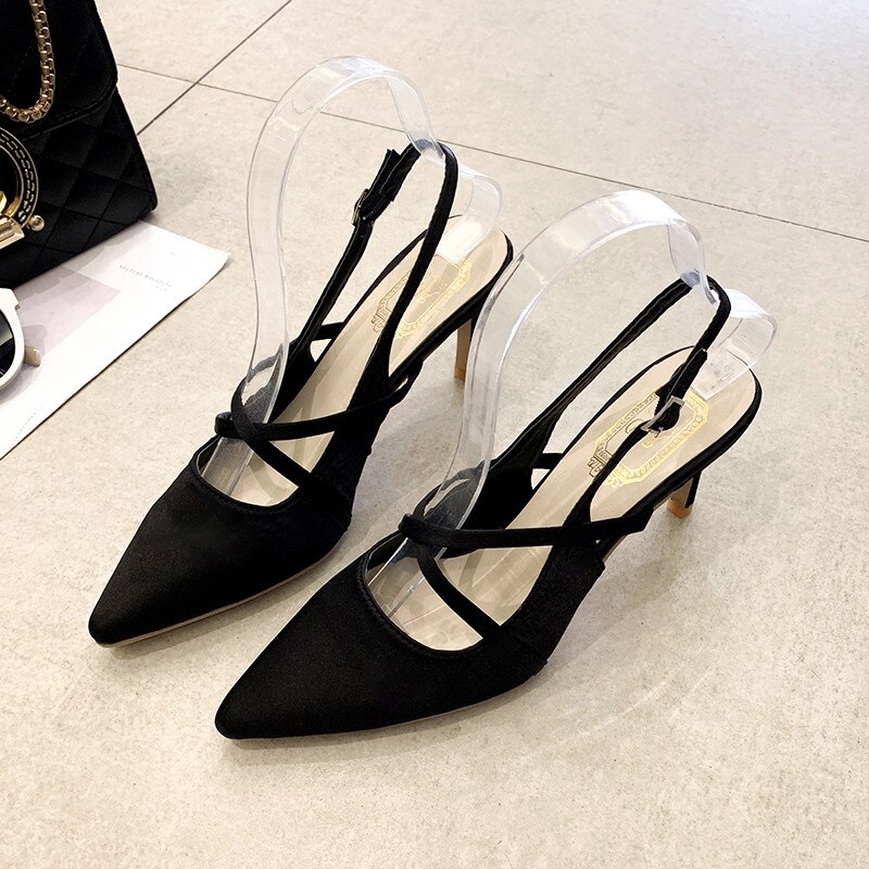 Teahoo summer women sandals leisure hollow out ankle strap buckle lady roman shoes pointed party shoes mujer: Black / 6