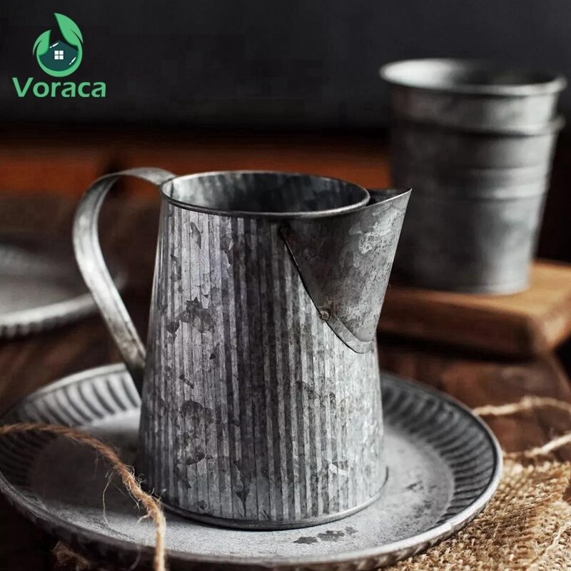 Taza con asa de hierro Retro, taza de Metal Vintage de hierro forjado para comida, fruta, café, hervidor, florero, cubo, decoración del hogar, accesorios de fotografía