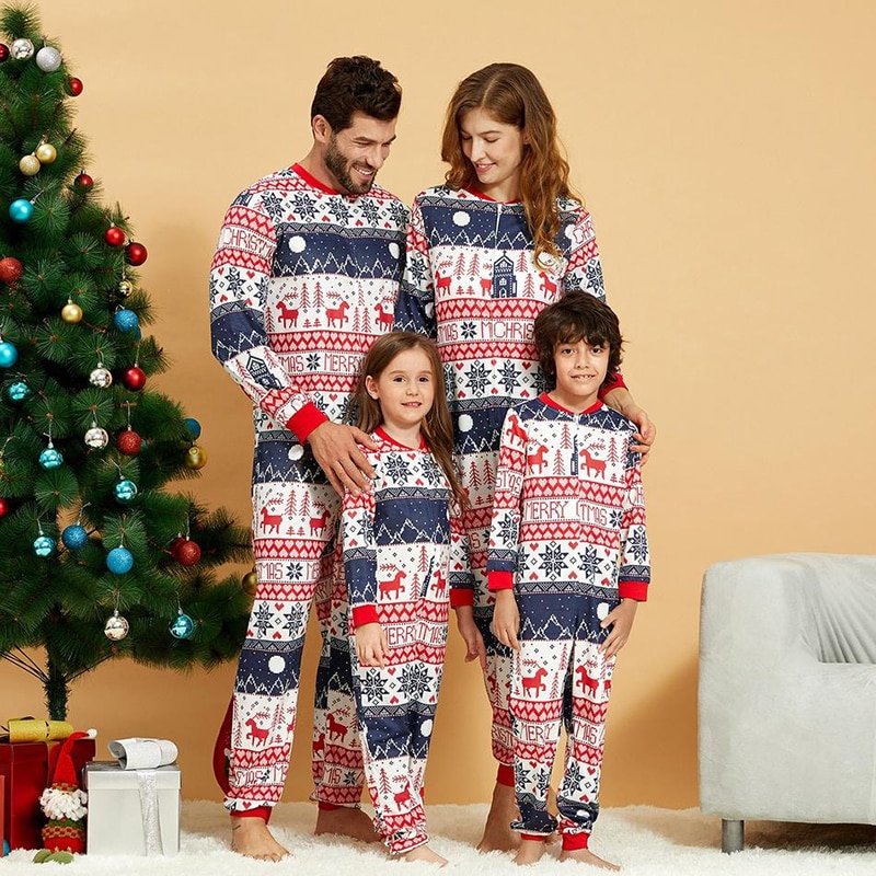 Kerst Onesi Nachtkleding Jumpsuit Rendier Sneeuwvlok Geometrische Festival Familie Bijpassende Onsie Pyjama Casual Nachtkleding Homewear