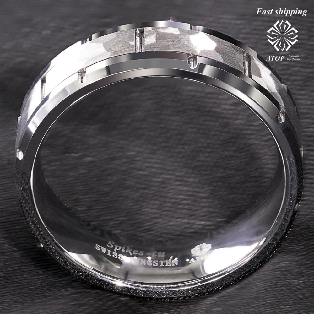 8mm carbure de tungstène martelé motif brossé bague de mariage au sommet des hommes bijoux
