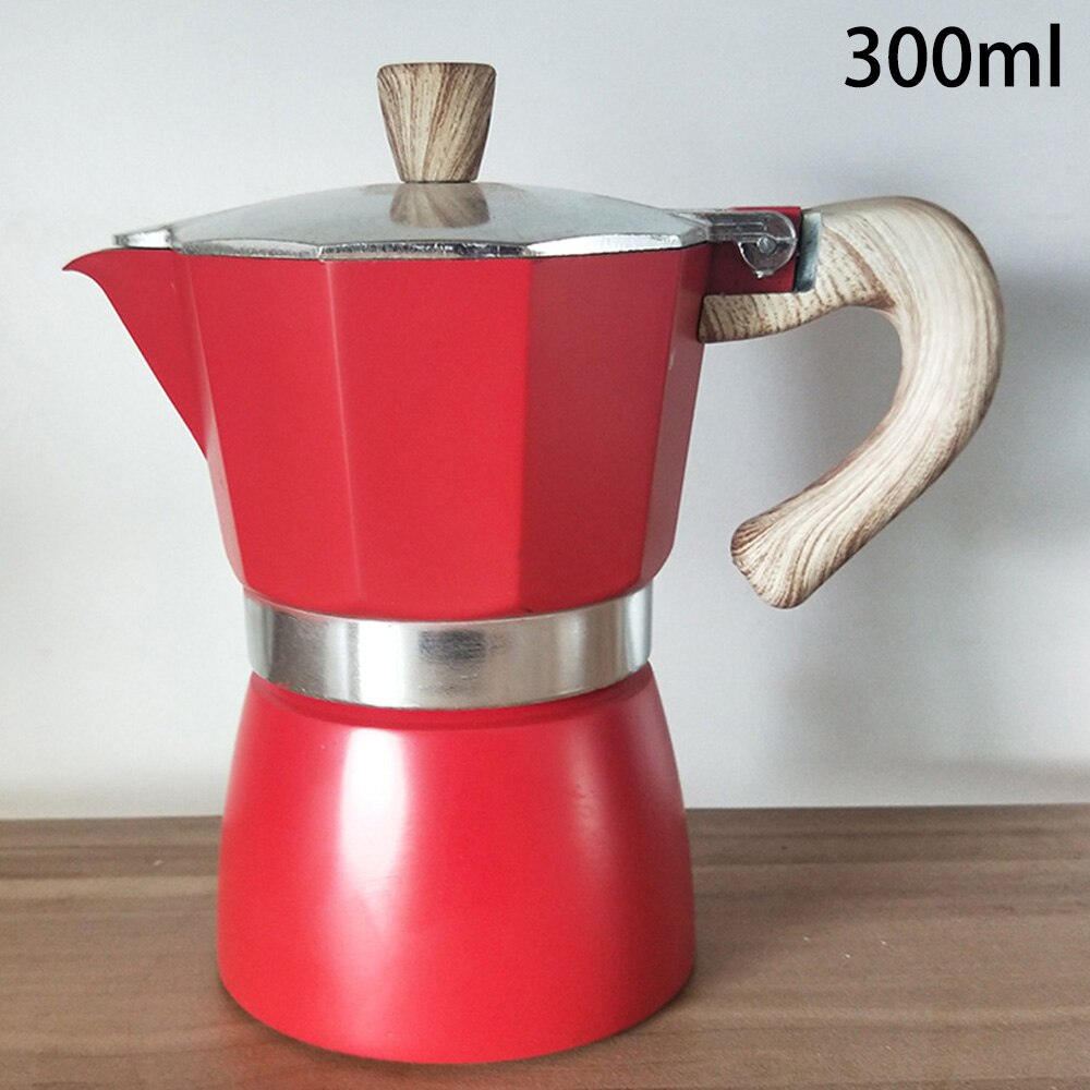 Aluminium italiensk moka espresso kaffebryggare perkolator spis topp kastrull 150/300ml gasspis alkohol spis tillbehör: Röd 300ml