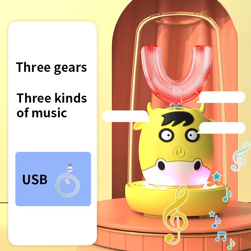 Smart 360 Degrees Automatic Sonic Electric Toothbrush U Type Charging Tooth Whitening Children's Tooth Brush XaoMi Home Child: yellow 1-9