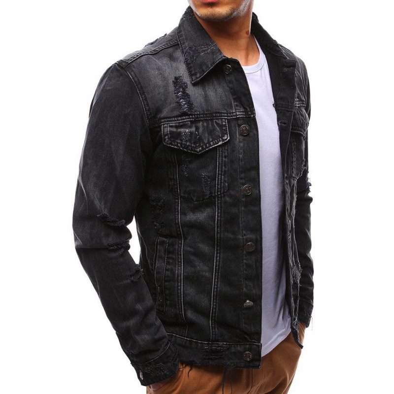 Nueva chaqueta vaquera Vintage para hombre, abrigo liso con vaqueros informales para hombre, ropa de con soporte, chaqueta Bomber negra azul, soporte para hombre