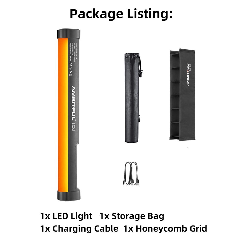 AMBITFUL A2 RGB 2500-8500K RGB LED Video Stock Rohr Licht + Bienenwabe Netz Gebaut-in APP Lithium-Batterie Magnetische Funktion