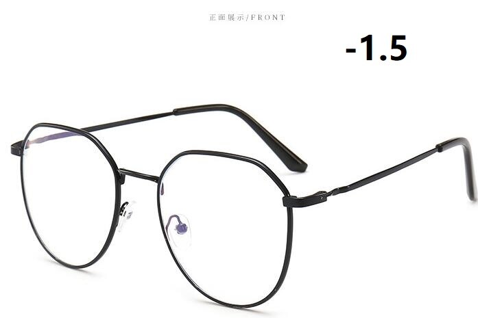 -1-1,5-2-2,5-3-3,5-4-4,5 myopie Brille Frauen Männer retro Metall Rahmen Platz Studenten Myopie Gläser Rahmen Für Neue: Schwarz -1.5