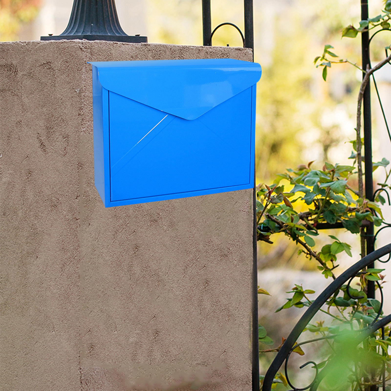 Outdoor Security Locking Mailbox Letter Box Suggestion Box Newspaper Mail Letter Post Home Balcony Garden Decoration: Blue