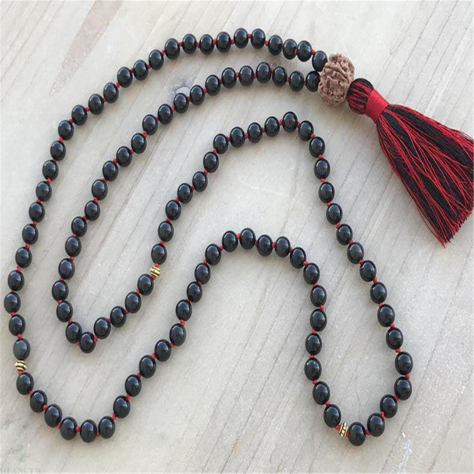 8mm obsidian natural 108 grânulos borla atada colar sorte clássico extravagante pulso chique bless