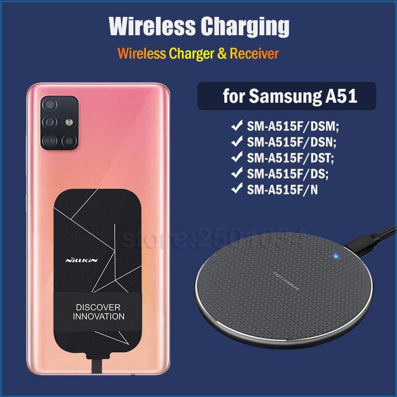Trådløs opladning til samsung galaxy  a51 6.5 '' qi trådløs oplader+usb type c opladningsadapter modtager softcase sm -a515f