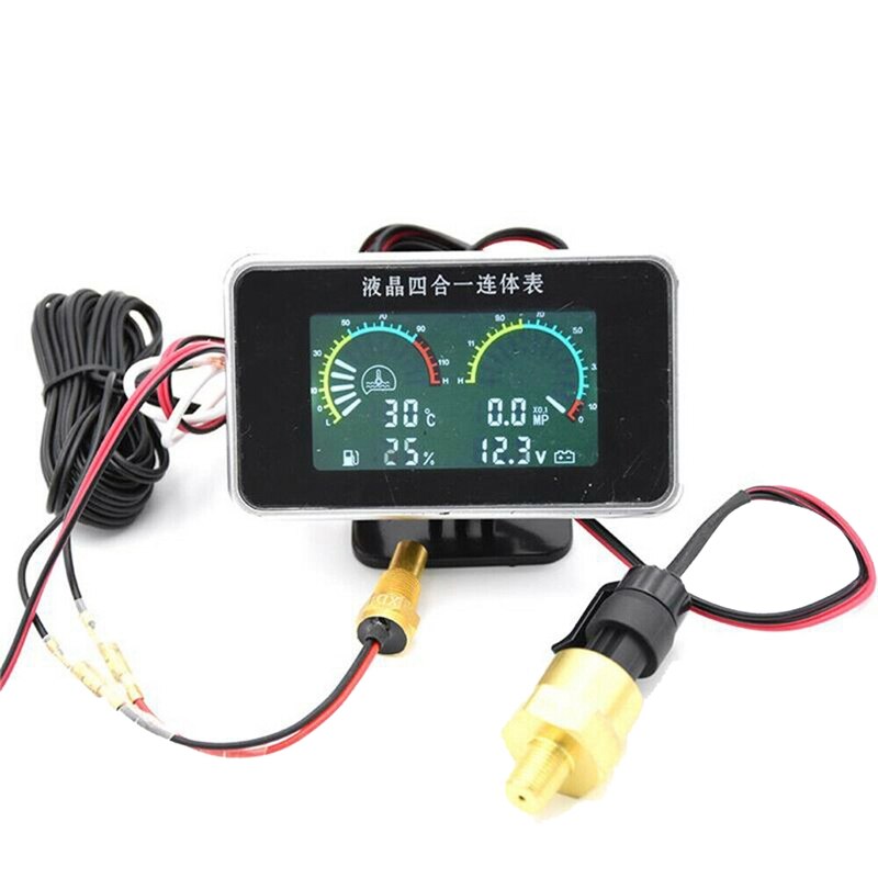 Voltímetro Digital multifunción para coche, medidor de presión de aceite y agua, LCD, 4 en 1