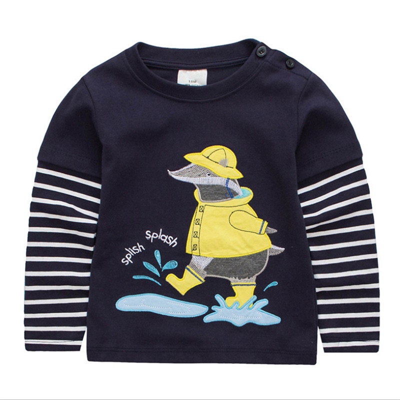 Springende baby applicatie jongens t-shirts tops lange mouwen cartoon kinder t-shirt kinderkleding lente herfst t-shirt jongens tops t-shirts