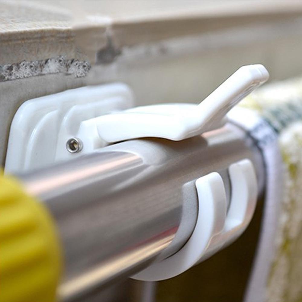 2Pcs White Self Adhesive Hanging Rod Clip Wall Curtain Hanging Rod Clamp Hooks Shower Curtain Rod Fixed Clip Hanging Rack Hook