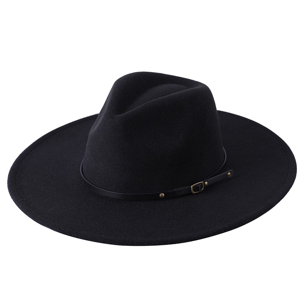 Chapeau Fedora en laine à large bord pour homme et femme, couleur unie, , Jazz, feutré, Panama, jaune: Black
