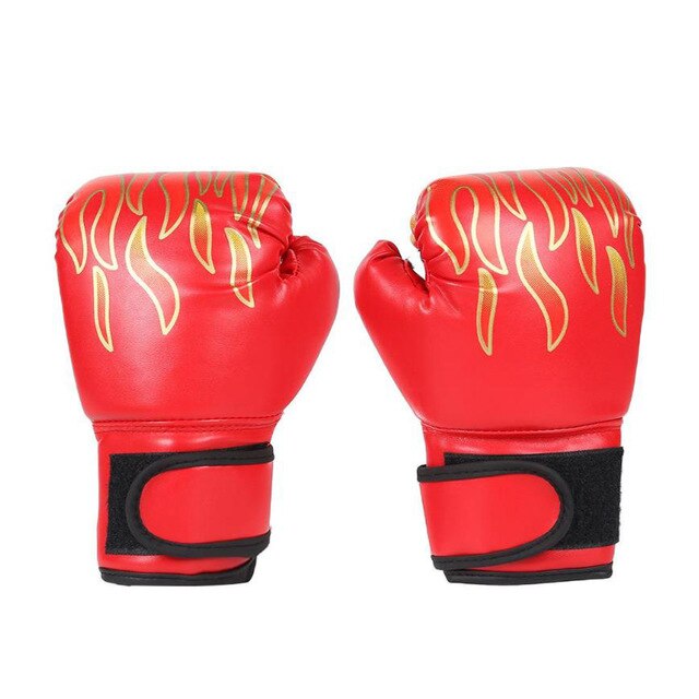 1 Pair Kids Children Boxing Gloves Flame Mesh Breathable PU Leather Flame Gloves Sanda Boxing Training Glove: Red