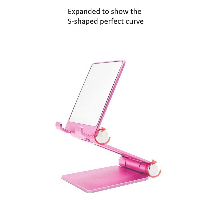 Desktop Phone Stand Metal Foldable and Retractable Mobile Phone Live Broadcast Universal Holder with Makeup Mirror
