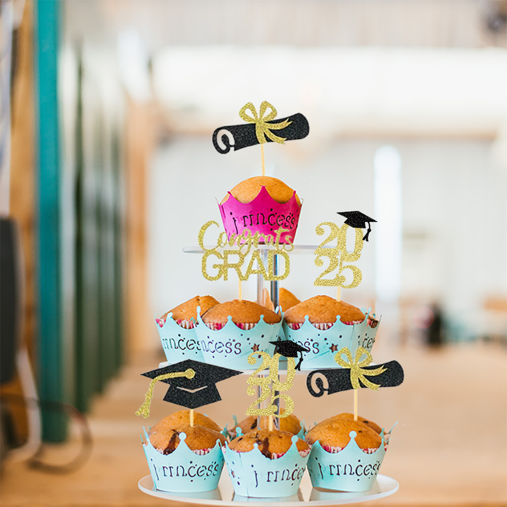 2025 Afstuderen Themafeest Taart Decor Taart Toppers Afstuderen cap Groet cupcake Decor toppers Afstuderen Feestdecoratie