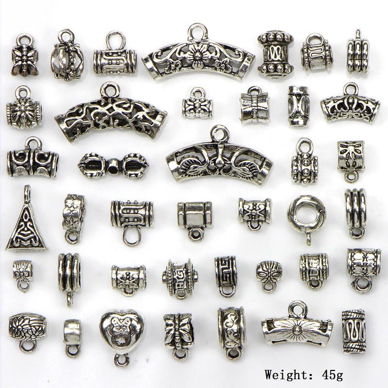 40pcs/set Antique Silver Connector Charms Crafts Bail Beads Pendant Clasp Bracelet Connector Diy Jewelry Making Accessories: Default Title