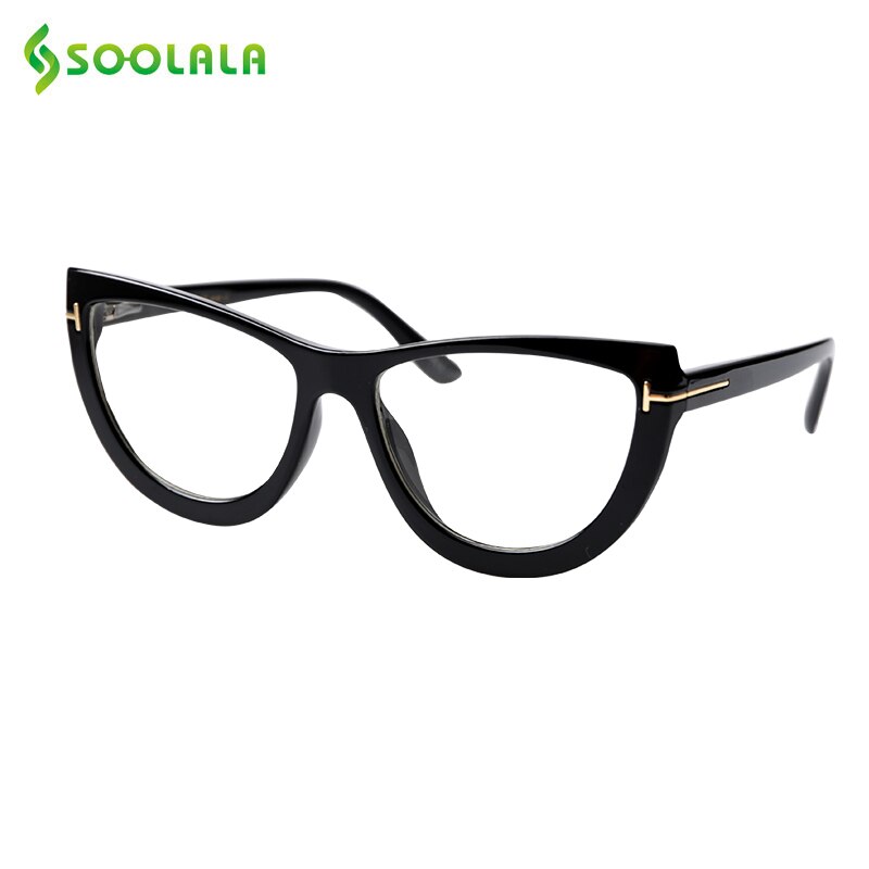 SOOLALA Oversized Cat Eye Eyeglasses Frame Womens Spring Hinge Clear Lens Female Myopia Optical Computer Transparent Glasses