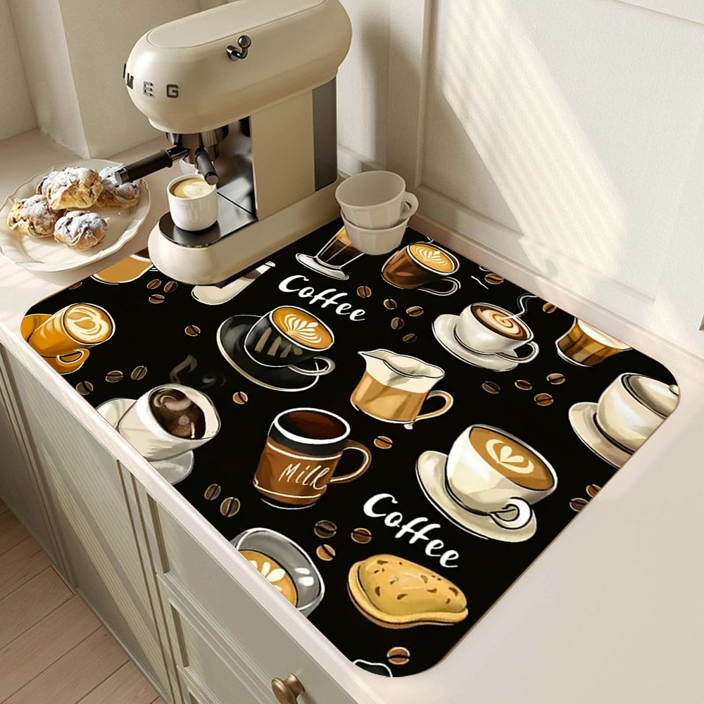 Klassisk tørkematte til kaffekopper, myk, sklisikker absorberende, flekkbestandig gummimatte til kjøkkenbenkeplater med kaffebar: Xl / beige
