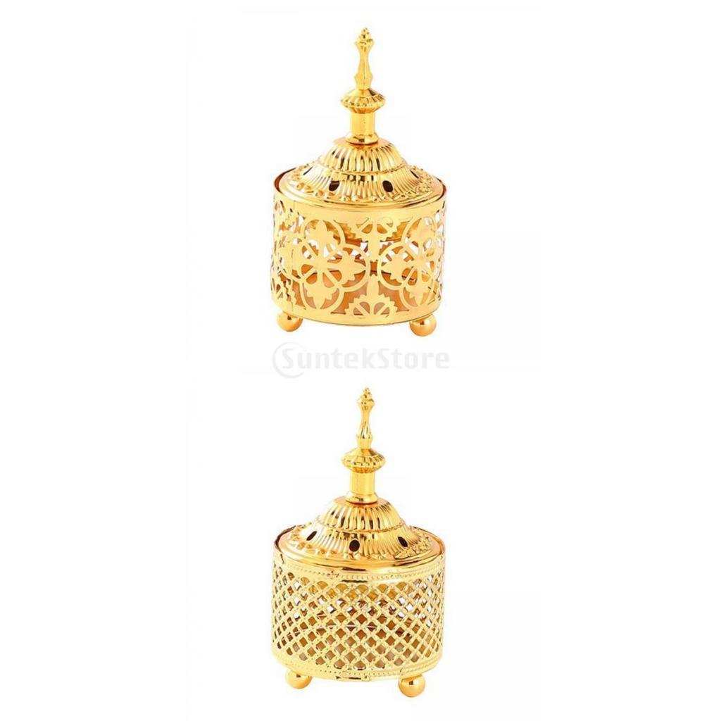 Encensoir islamique au charbon de bois, brûleur d&#39;encens en or, porte-bougie décoratif, 2 pièces