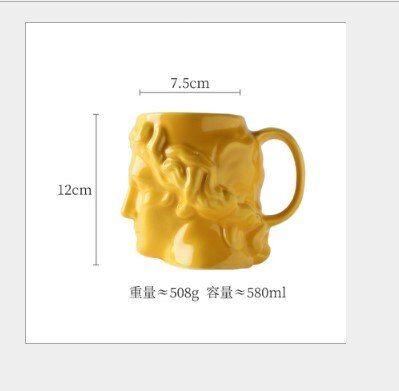 Ceramic Coffee Cup Milk Cup Spain Ancient Greek Apollo David Head Cup Mug Roman Sculpture Cup David Water Cup: Yellow