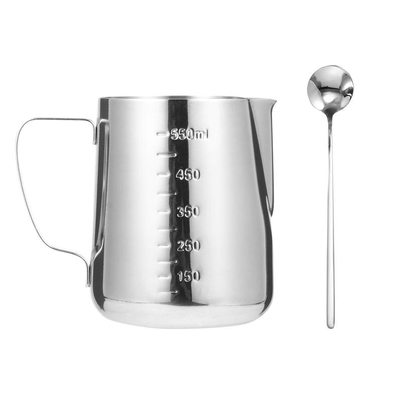 1Pc 350ml Milk Cup Coffee Frothing Cup Latte Art tool Premium Milk Frothing Pitcher Latte Art Cup For Cafe Home Bakery: 600ml with Spoon