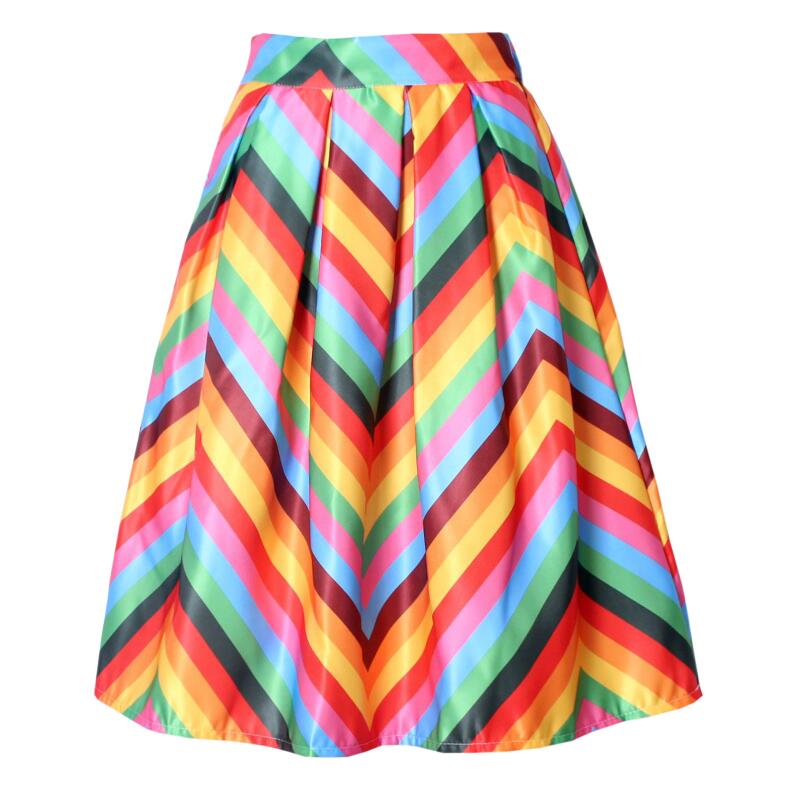 Neophil – Jupe trapèze plissée en Satin arc-en-ciel à rayures et franges imprimées, taille haute, volants évasés, S07048, collection été 2022: YELLOW