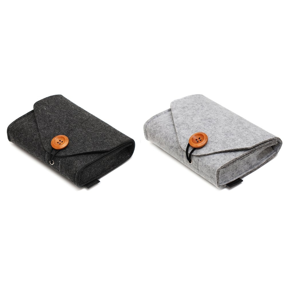 Fashionable Solid Color Power Bank Storage Bag Portable Travel Felt USB Data Cable Earphone Organizer Bag