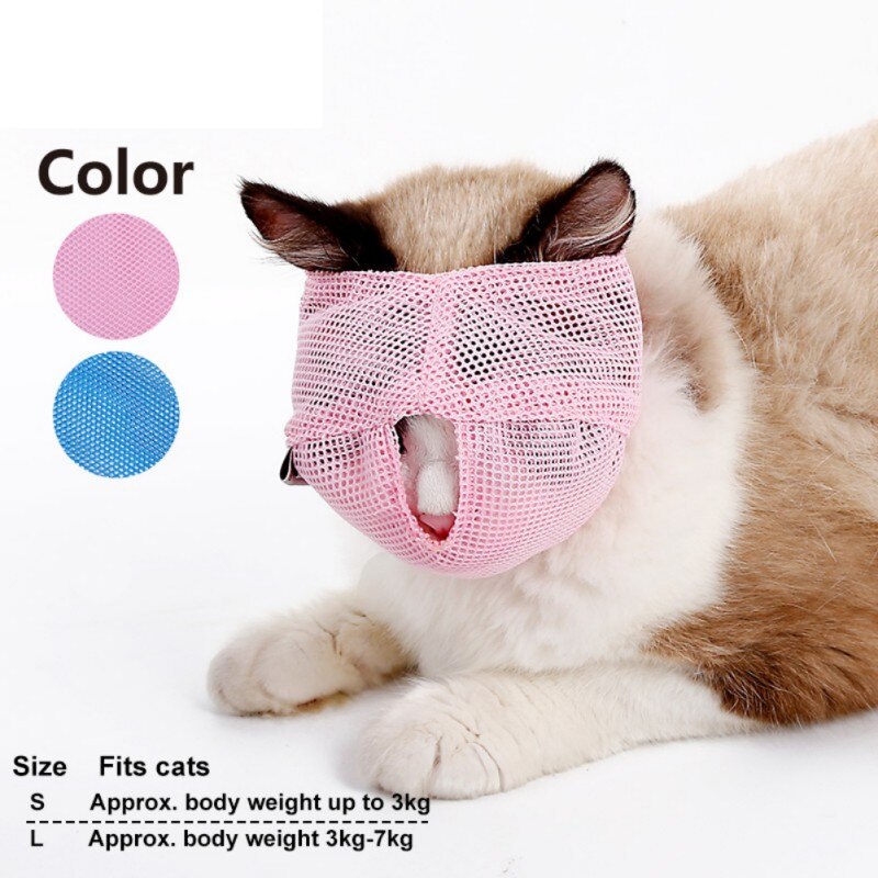 Ademende mesh anti-beet muilkorven voor katten, reisgereedschap voor katten, bad, schoonheidsproducten, verzorgingsproducten, kattenbekbedekking, maat s/l, blauw/roze