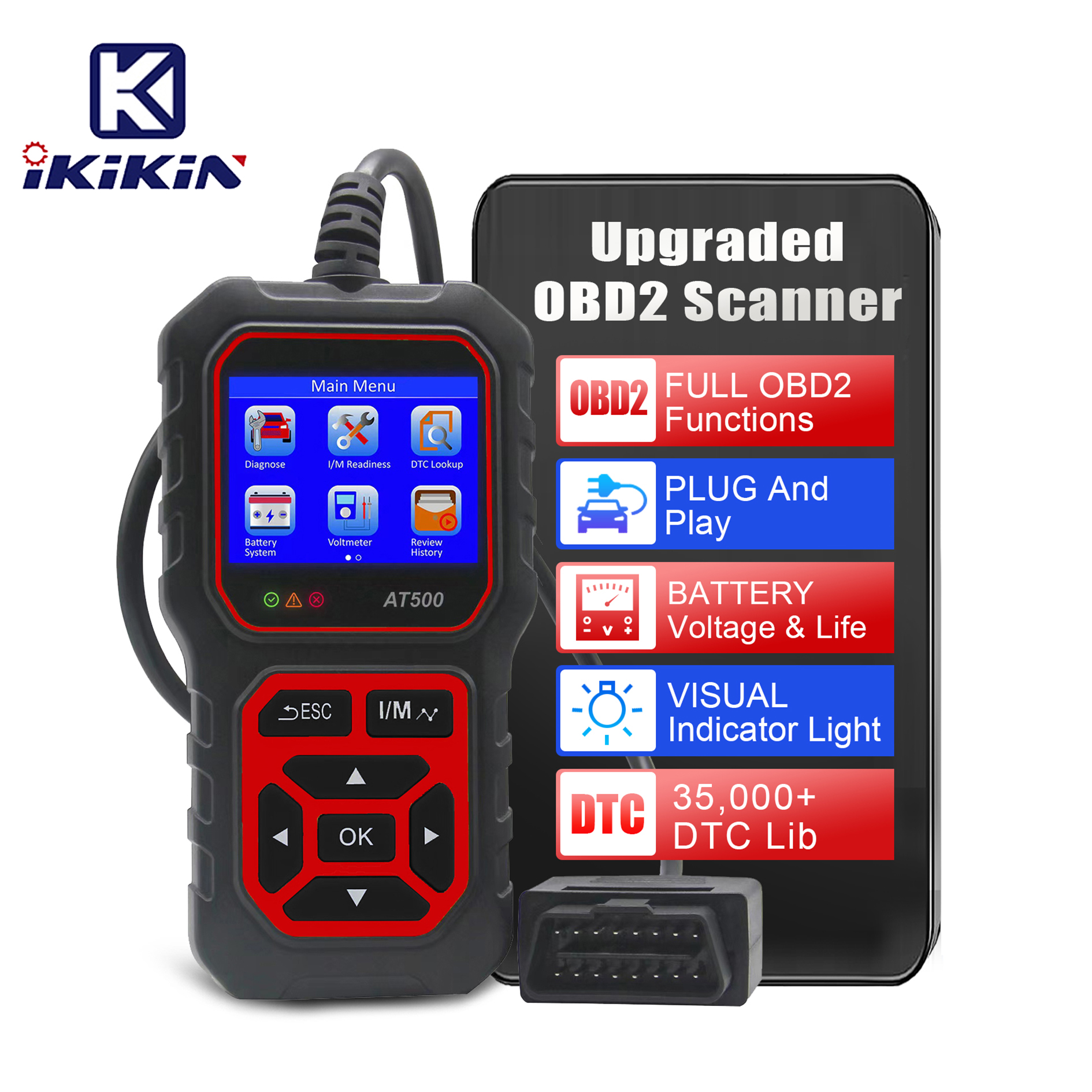 OBD2 Scanner Red AT500 Code Reader Diagnostic Tools Read and Display Data For Universal Cars: Default Title