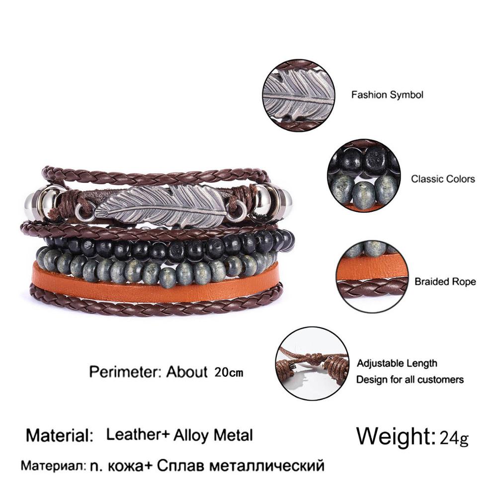 RINHOO skórzane bransoletki Vintage dla mężczyzn bohema wielowarstwowa koraliki Wrap Punk Rope biżuteria prezent na walentynki bransoletki bransoletki: BR18Y0536