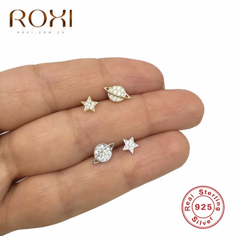 ROXI Asymmetrische Sterne Mond Ohrring 925 Sterling Silber Hypoallergen Nette schick Zucht Ohrringe für Frauen Mädchen Weihnachten Schmuck