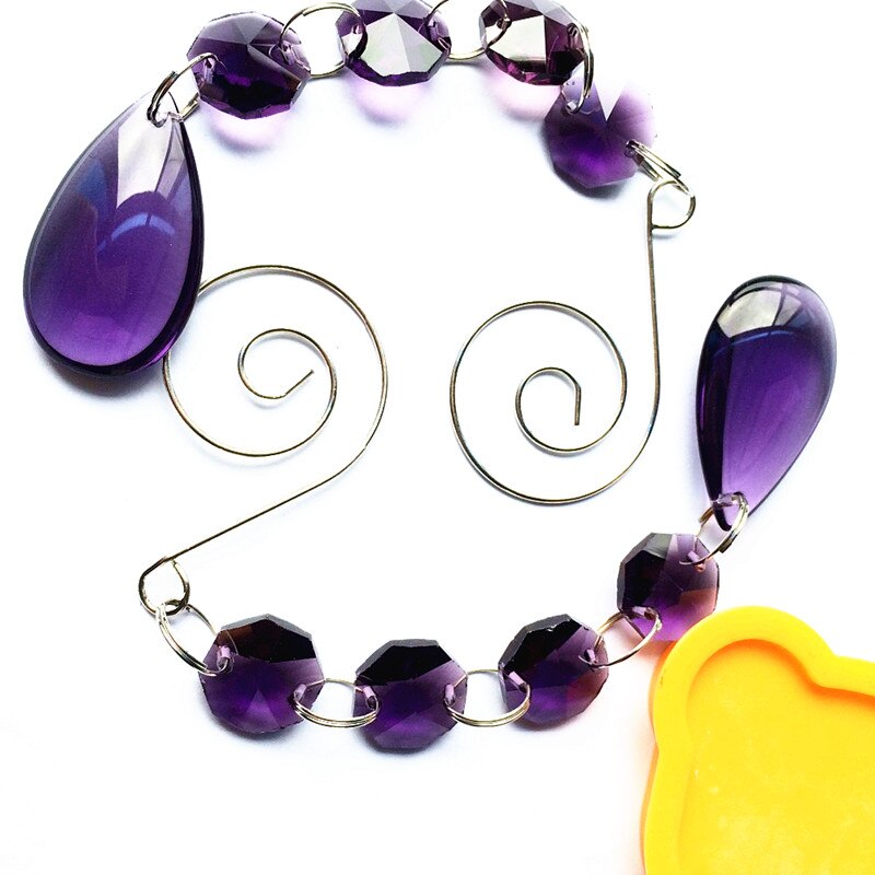 Camal 2 stk 38mm flad vand krystal vedhæng ottekantede perler tråde oval bøjle til bryllup dekoration hængende kage topper: Violet