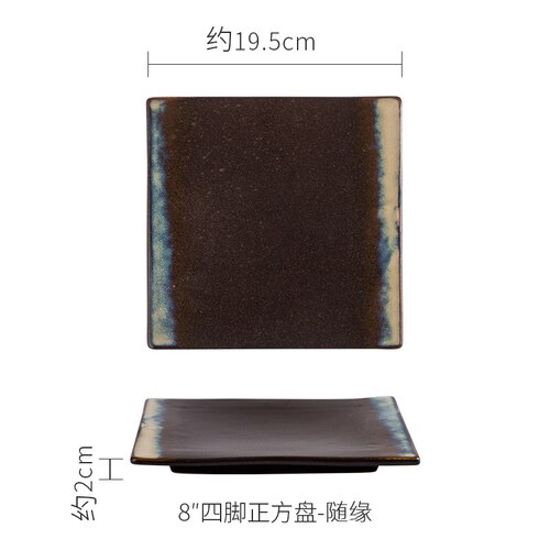 Japanese ceramic square plate western food breakfast plate dish plate home kitchen flat plate tableware: H  8 inches