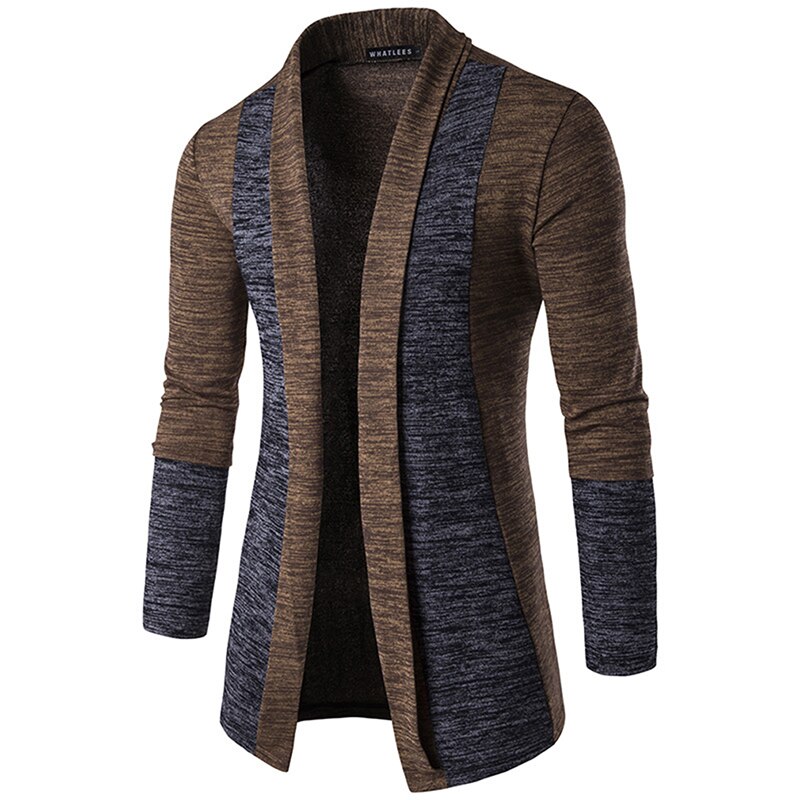 Cárdigan con cuello chal para hombre , cárdigans largos ajustados a la de otoño para hombre, cárdigan informal de punto de Color intenso: Brown / XXL