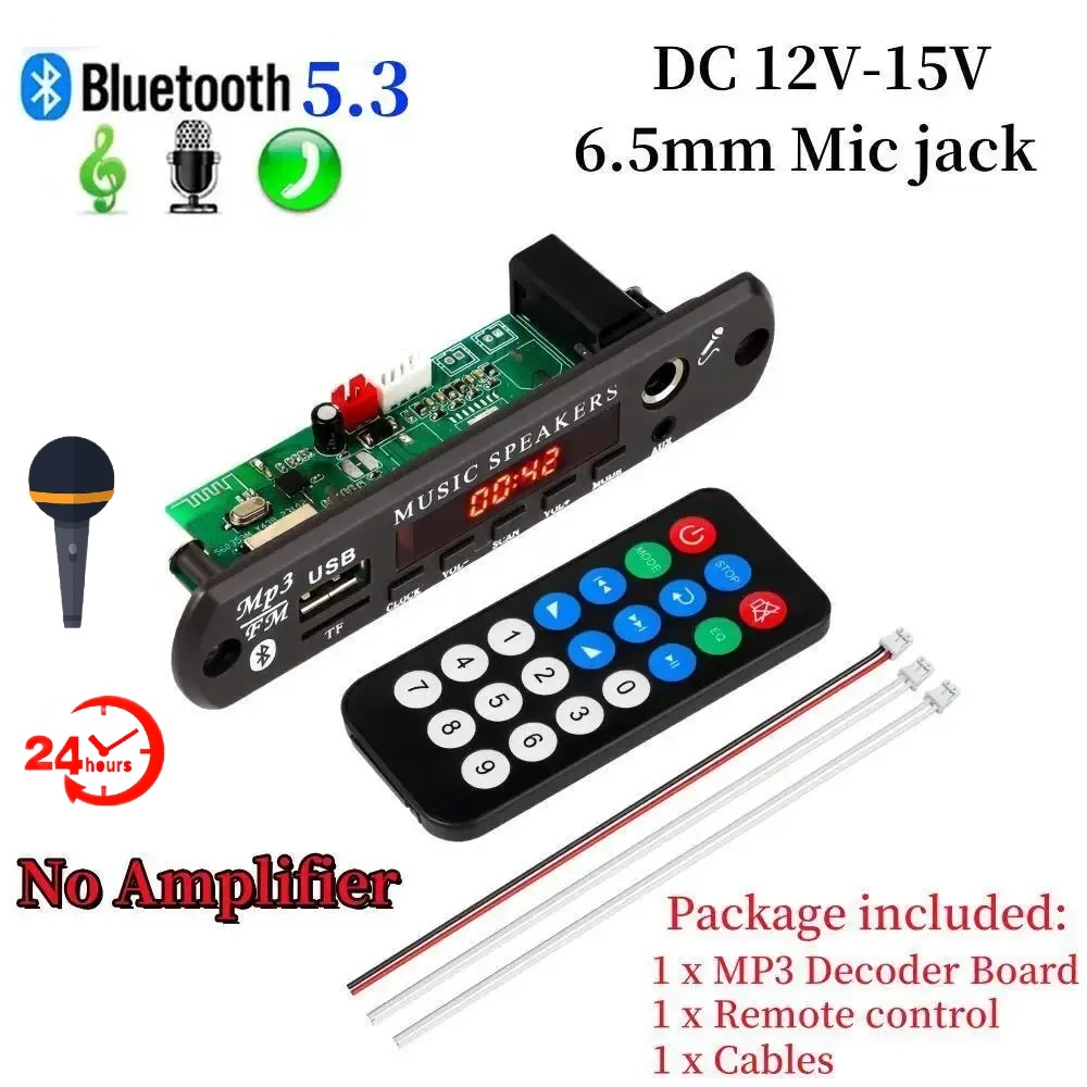DC 12V Bluetooth 5,3 MP3 APE Decoder Board 30W 60W Verstärker 6,5mm Mikrofon Uhr Zeit Display USB TF FM AUX Auto Musik Player