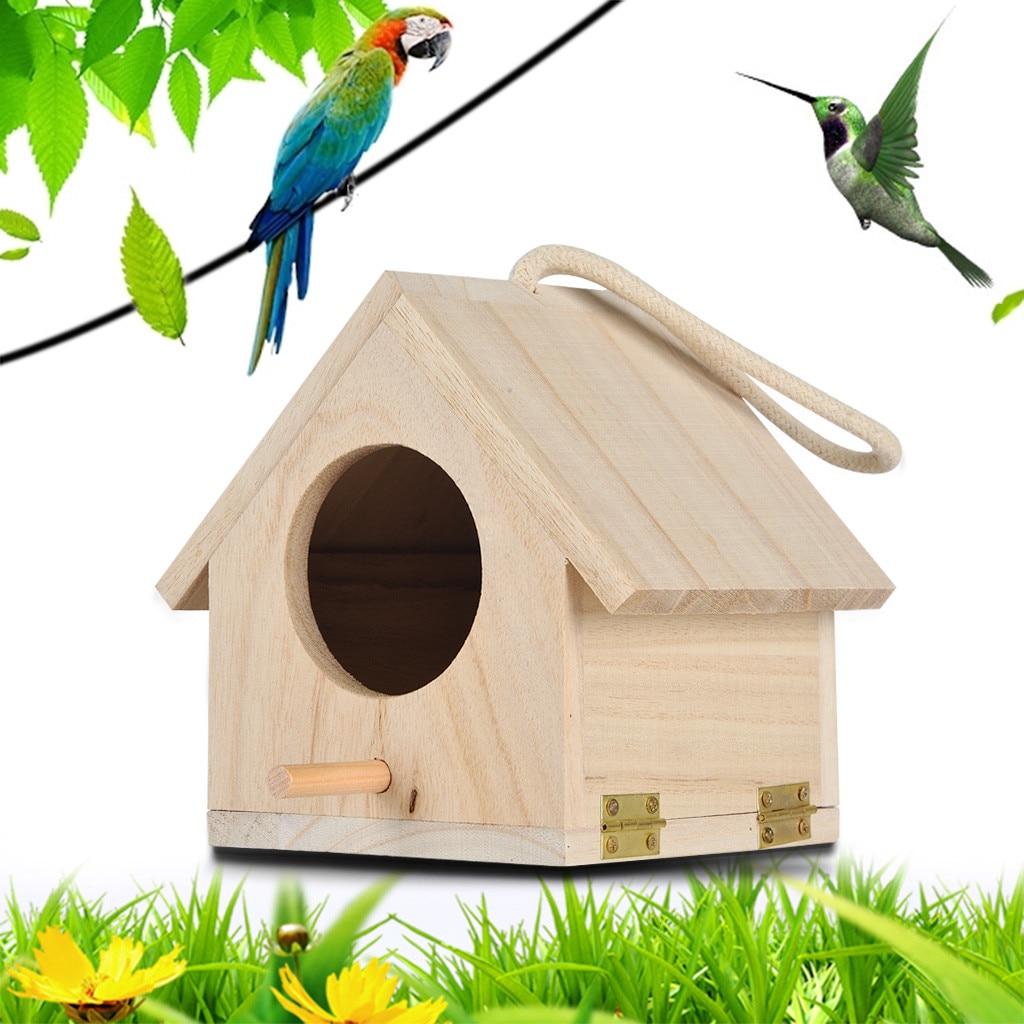 Wooden Bird Large Nest Hanging Bird House Natural Wooden Bird Cage Resting Place Wall-Mounted Outdoor Birdhouse Wooden Box