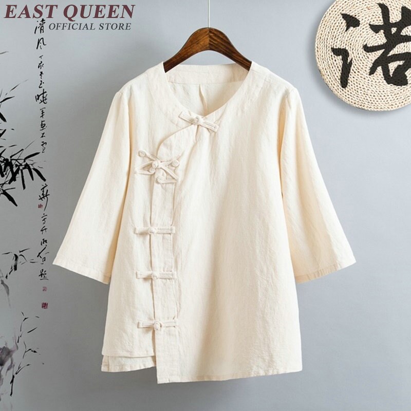 Camisa de lino ropa de mujer ropa de cheongsam chino superior estilo mandarín collar blusas color sólido camisa de lino AA2670 YQ
