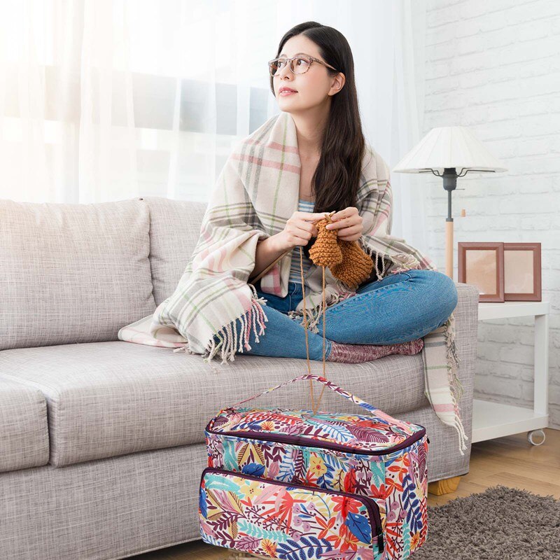 Sac de rangement carré en laine, étui de rangement pour fil à crochet, sac de rangement de style pastoral pour accessoires de couture, rangement de chambre à coucher