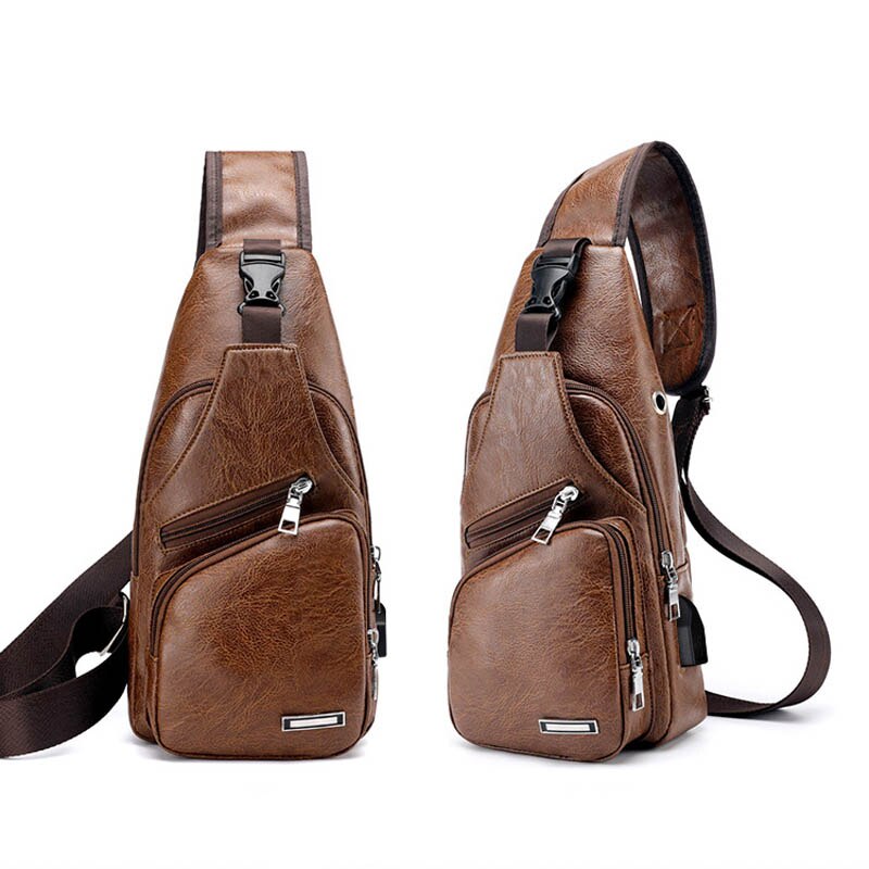 Mannelijke Schoudertas Usb Opladen Crossbody Schoudertas Voor Mannen Anti Diefstal Borst Taille Pack Reis Messenger Bags Casual Borst pack: large brown