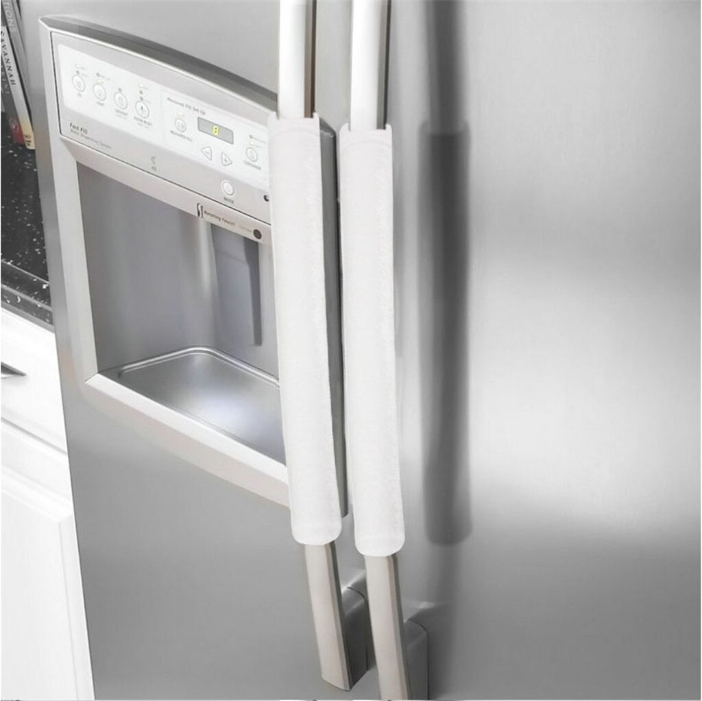 Et par køleskabshåndtagsdæksel køkkenapparat køleskabsdæksel vaskbar flerfarvet klud køleskabshåndtagsdæksel: Hvid