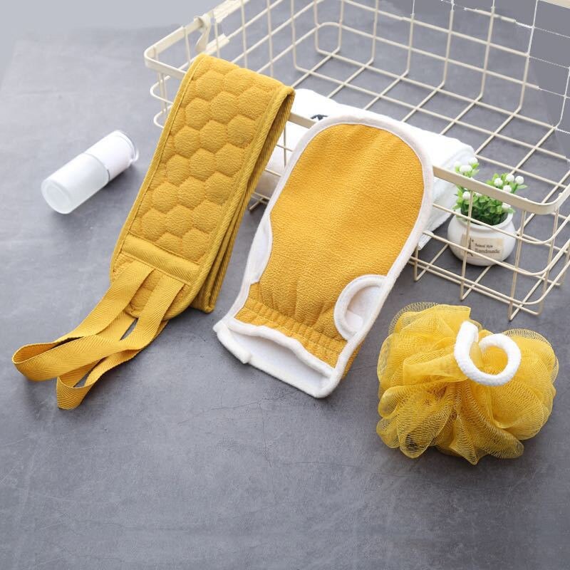 Magia conjunto de toalhas de banho esfregando para trás lama peeling corpo massagem chuveiro do banheiro escova de limpeza da pele do purificador prolongado: YELLOW