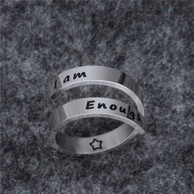 "I Am Enough" Classic Engraved Rings Spiral Wrap Twist Adjustable Ring Ring Jewelry Inspiration Jewelry for Women