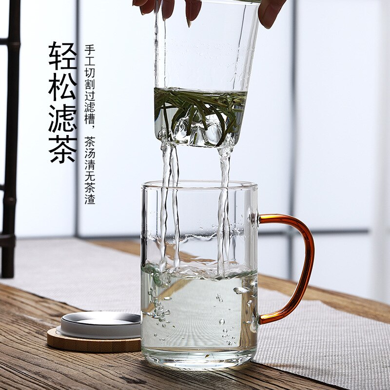 Glas Chinese Stijl Thee Mok Met Deksel Filter Koffie Kopjes Thee Set Mokken Bier Drinken Kantoor Mok Transparant Drinkware Glas cups Nieuw