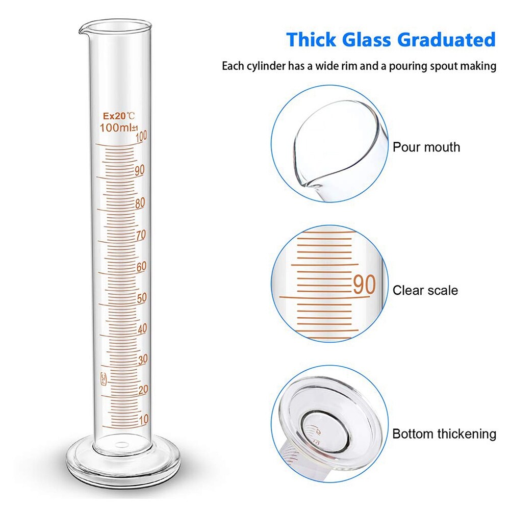 Thick Glass Graduated Measuring Cylinder Set Glass With Two Brushes