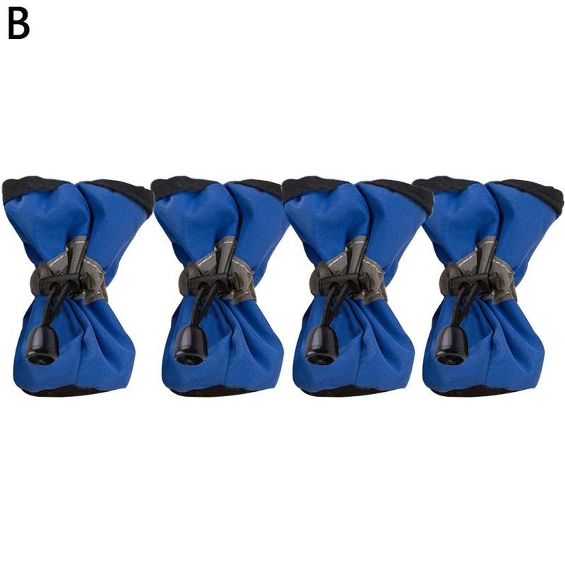 4Pcs Winter Waterproof Pet Dog Shoes Anti-slip Rain Boots Thick Warm Cat Dog Footwear Convenient Drawstring Puppy Shoes: blue / M
