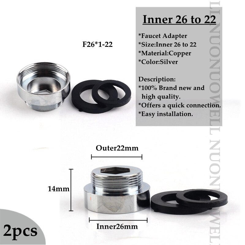 2 stk vandhane belufter fittings 16 18 20 22 24mm g3/4 g1/2 køkken vandhane adapter kobber vandrenser tilbehør: F26 x 1-22